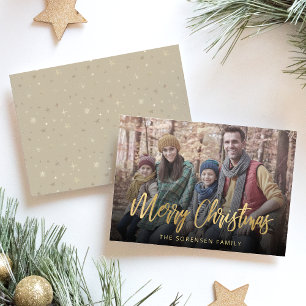 Family Photo God jul Guld Script Beige Julkort