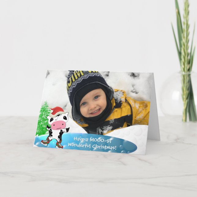 Family Photo God jul Kawaii Dancing Cow Helgkort (Framsida)