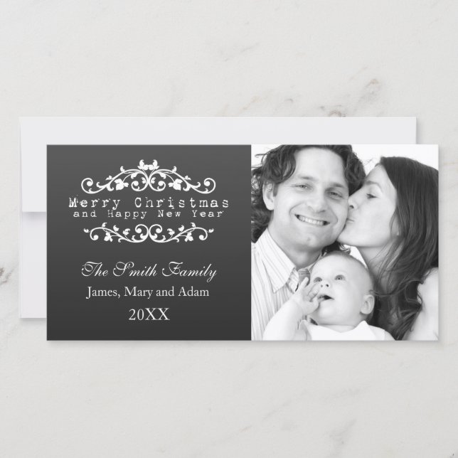 Family Photo God jul Ornamental Black Julkort (Framsida)