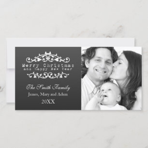 Family Photo God jul Ornamental Black Julkort