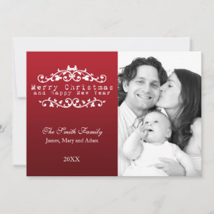 Family Photo God jul Ornamental Red Julkort