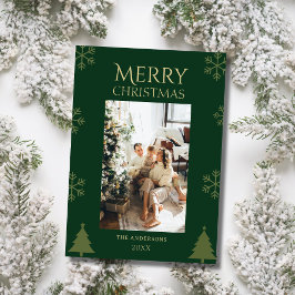 Family photo green custom merry christmas Card Julkort