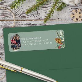 Family Photo Grönt Holly Gräs jul Adress Returadress Etikett