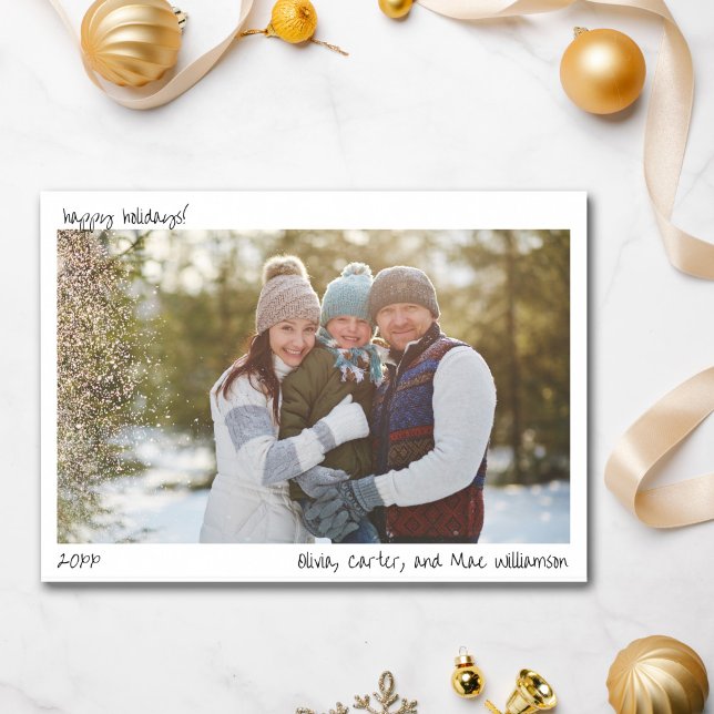 Family Photo Handwriting Minimalist Christmas  Julkort (Skapare uppladdad)
