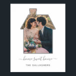 Family Photo House Shape Housewarming Wedding Gift Poster<br><div class="desc">These cute, personalized posters are perfect for a wedding gift, a housewarming, or any occasion when you want to celebrate your family and your new home. Upload your vertical photo and it will automatically fill the house-shaped frame. Add your text below (it currently says "home sweet home" with room for...</div>