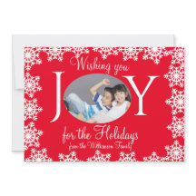 Family Photo jul Card Red White Snöflingor H