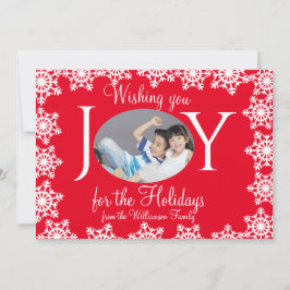 Family Photo jul Card Red White Snöflingor H Kort