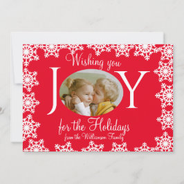 Family Photo jul Card Red White Snöflingor V Kort