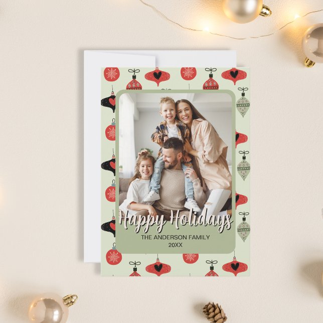 Family Photo-julens Grönt Julkort (Family Photo Christmas Green Holiday Card)