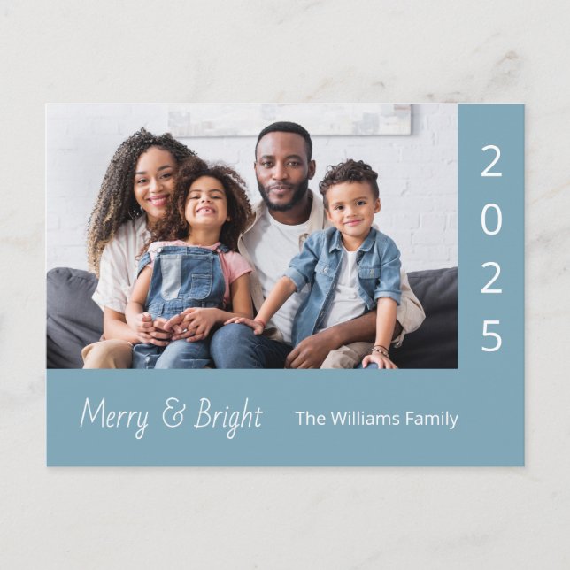 Family Photo Merry and Bright Modern Christmas  Helg Vykort (Framsida)