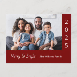 Family Photo Merry and Bright Modern Christmas Red Helg Vykort