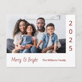 Family Photo Merry and Bright Modern Christmas Red Helg Vykort