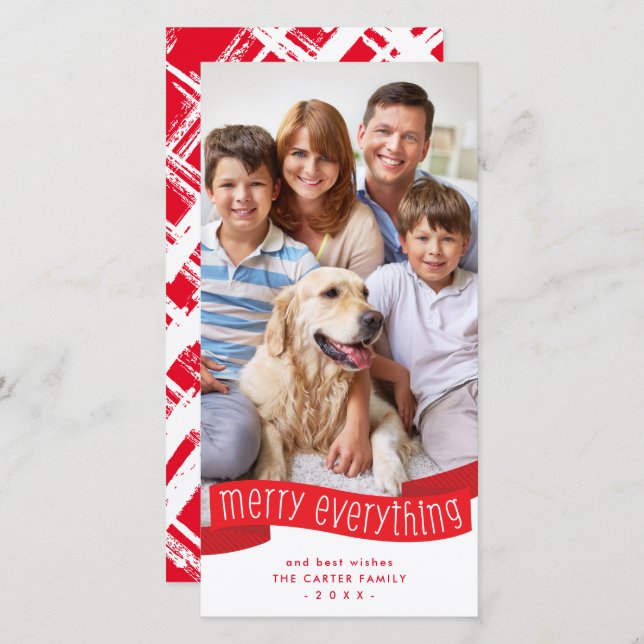 FAMILY PHOTO merry everything ribbon red  Julkort (Fram/baksida)