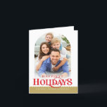 FAMILY PHOTO minimum modern arch guld red red Helgkort<br><div class="desc">by kat masard >> WWW.SIMPLYSWEETPAPERIE.COM <<< En på trendkortsdesign med citatet "HAPPIEST-HELGDAGAR" med kombinerad bågform för ditt favoritfoto med text som lagras över grund. KONTAKT kat@simplysweetpaperie.com om du behöver hjälp med att få fotot att passa perfekt</div>