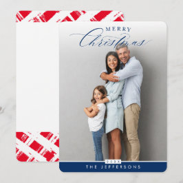 FAMILY PHOTO modern calligraphy overlay navy blue Julkort