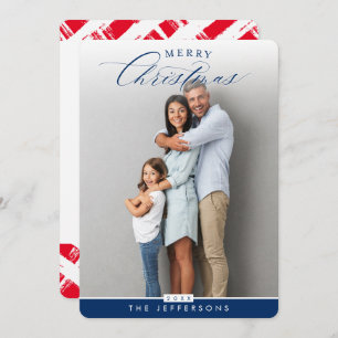 FAMILY PHOTO modern calligraphy overlay navy blue Julkort