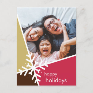 FAMILY PHOTO modern helgdag flake guld red Helg Vykort