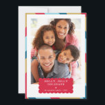FAMILY PHOTO modern minimum gräns red guld blue Julkort<br><div class="desc">by kat massard >> WWW.SIMPLYSWEETPAPERIE.COM<<< An elegant card design featuring quote that you can change yourself! White geometric border on the backside, giving you the opportunity to handwrite a personal message or place a full portrait photo. NOTE >> Kontakta mig kat@simplysweetpaperie.com om du behöver hjälp med att ändra storlek på...</div>