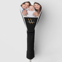 Family Photo Monogram Black Guld Elegant Namn