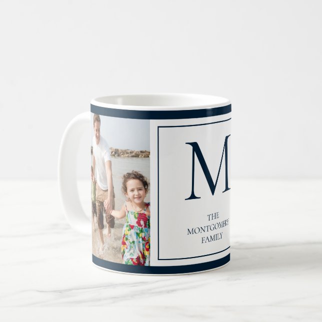 Family Photo Monogram Initial Namn-kaffe Mugg (Framsida vänster)