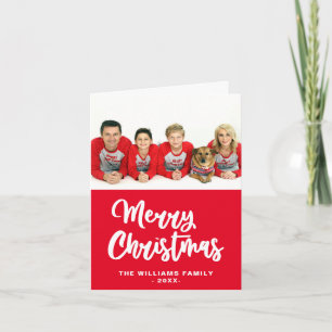 Family Photo Namn God jul Red and White Helgkort