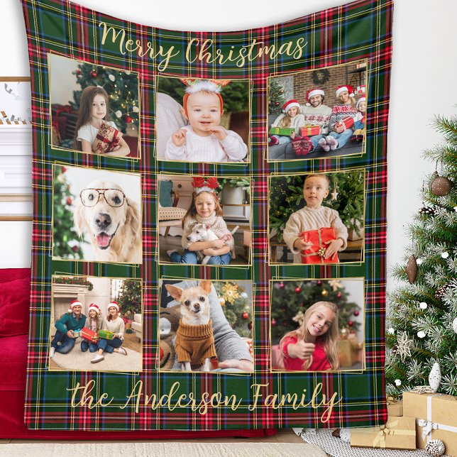 Family Photo Personalized Rustic Patchwork Plaid Fleecefilt (Skapare uppladdad)