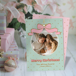 Family Photo Pinkmas Coquette Ornament Christmas Julkort
