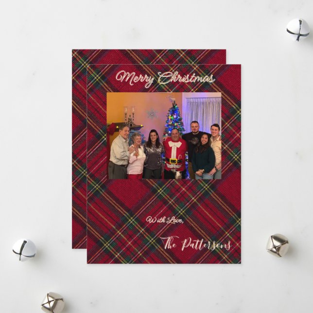 Family Photo plaid Christmas Flat Holiday Card Julkort (Fram/Back In Situ)