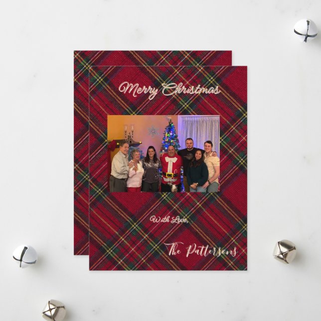 Family Photo plaid Christmas Flat Holiday Card Julkort (Fram/Back In Situ)