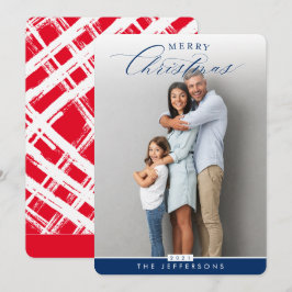 FAMILY PHOTO porträtt modern calligraphy navy blue Julkort