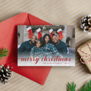 Family Photo Red Calligraphy God jul Julkort