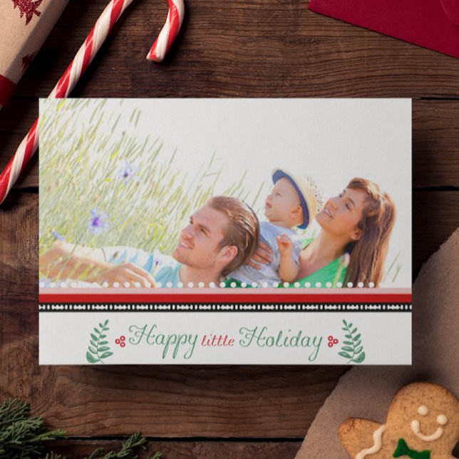 Family Photo Red Grönt Holly Lycklig liten Helgdag Helg Vykort (Skapare uppladdad)
