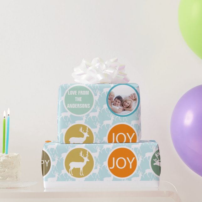 Family Photo Reindeer jul Merry Bright Presentpapper (Festgåvor)