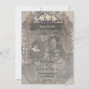 Family Photo Skull Ro Vintage Gothic Halloween Inbjudningar