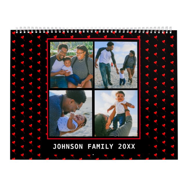 Family Photos Collage Heart Balloon Mönster Black Kalender (Omslag)
