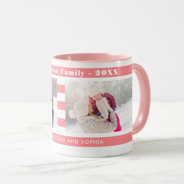 Family Photos Personlig I Modern Rosa Rand Mugg (Framsida höger)