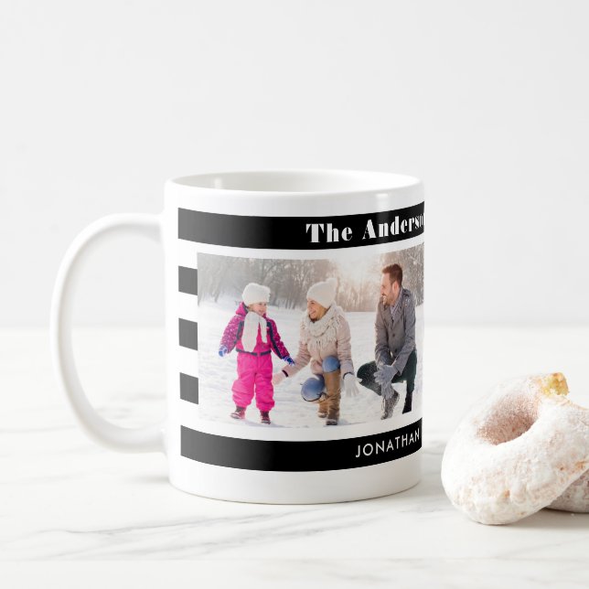 Family Photos Personlig I Trendig Black Rand Kaffemugg (Med munk)