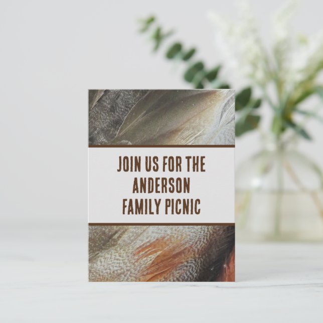 Family Picnic Announcement Feather Photo Reunion Vykort (Stående Fram)