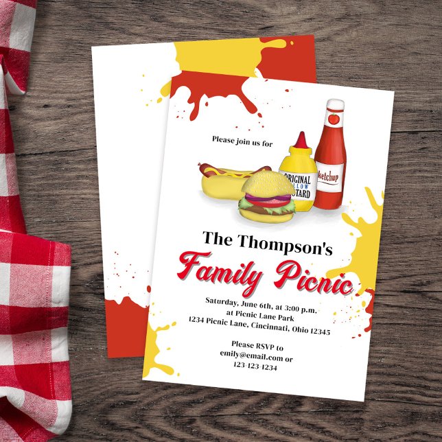 Family Picnic Summer BBQ-Anpassningsbar Inbjudningar (Family picnic whimsical invitations)