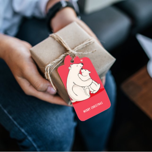 Family Polar Bear Red-Juletiketter Presentetikett (Skapare uppladdad)