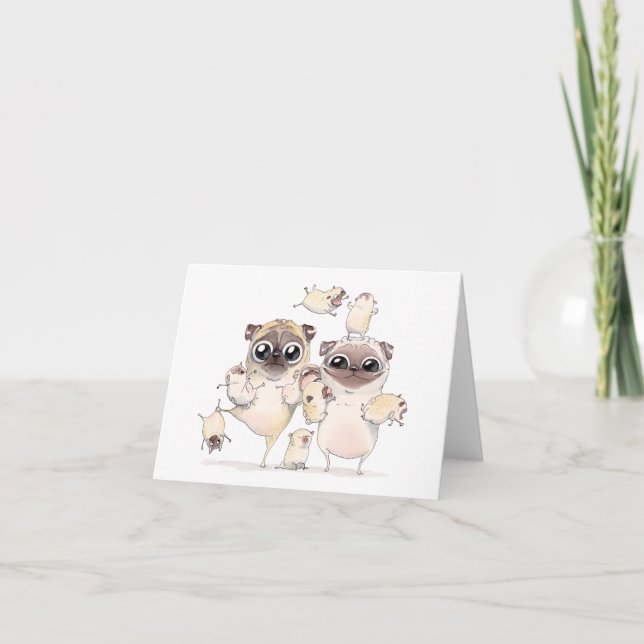 Family Porträtt Pug Card Kort (Framsida)