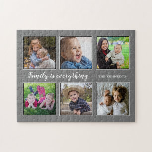 Family Quote 6 Photo Collage Grått Pussel