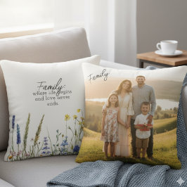 Family Quote Wildflower Botanical Photo Keepsake Kudde
