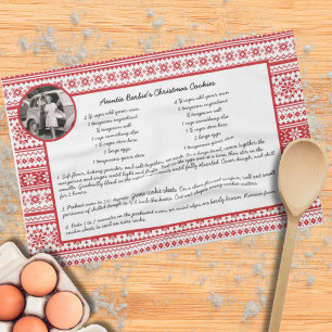 Family Recipe Helgdag Red White Scandinavian Photo Kökshandduk