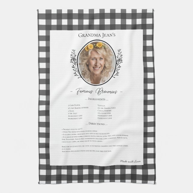 Family Recipe Keepsaké Photo Gingham Kitchen Towel Kökshandduk (Vertikal)