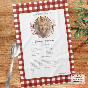 Family Recipe Keepsaké Photo Gingham Kökshandduk