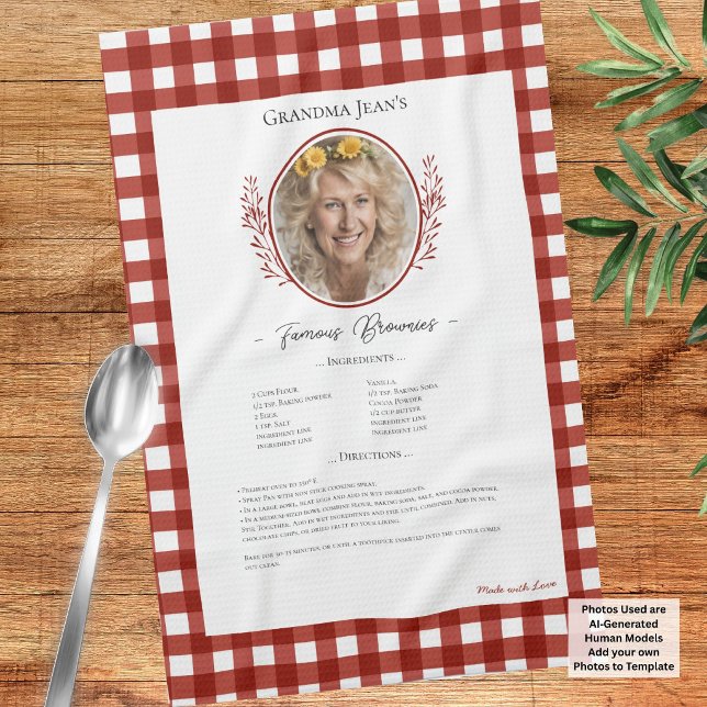 Family Recipe Keepsaké Photo Gingham Kökshandduk (Skapare uppladdad)