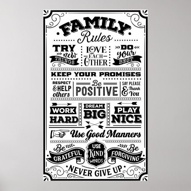 Family Regler Black and White Poster (Framsidan)