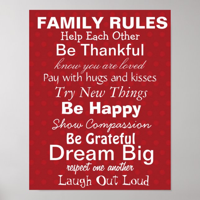 FAMILY REGLER, inspiration för en lycklig-familj!  Poster (Framsidan)