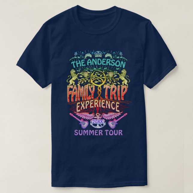 Family Resa Band Retro 70s Konsert Logotyp Neon T Shirt (Design framsida)